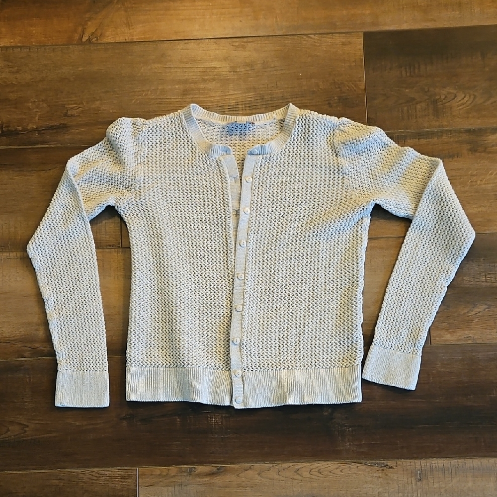 LOFT Cream Textured Knit Cardigan Sweater